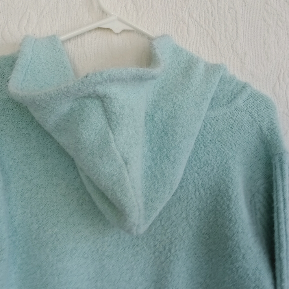 Cozy Aqua Blue Hooded Cardigan Fuzzy Teddy Hooded Soft Comfy Pastel Mint Green - Picture 11 of 12